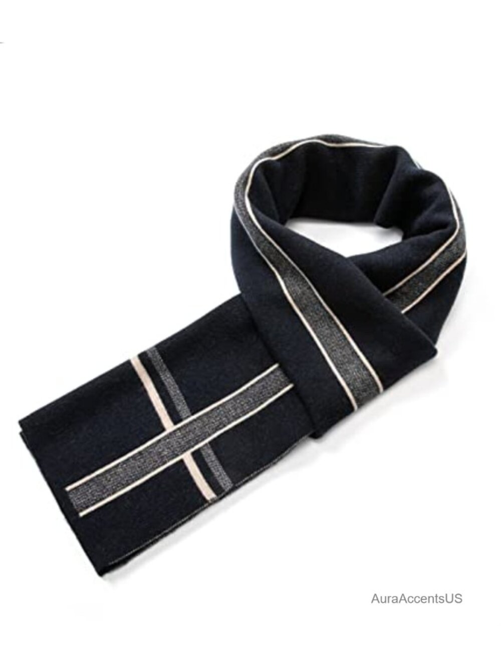 Merino Wool Striped Scarf Gift Box Warm Thick Knitted Neckwear